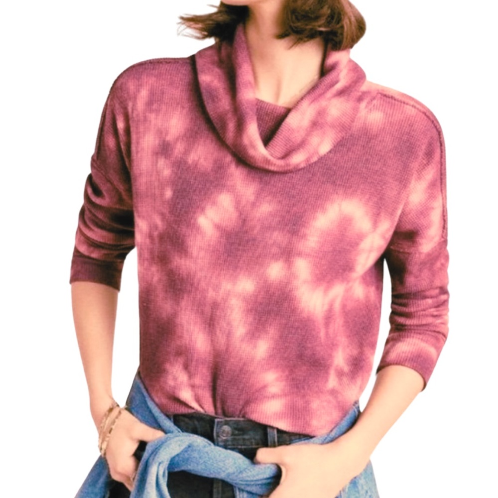 Maeve Waffle Knit Cowl Neck Thermal Tie Dye Long Sleeve Top size Small